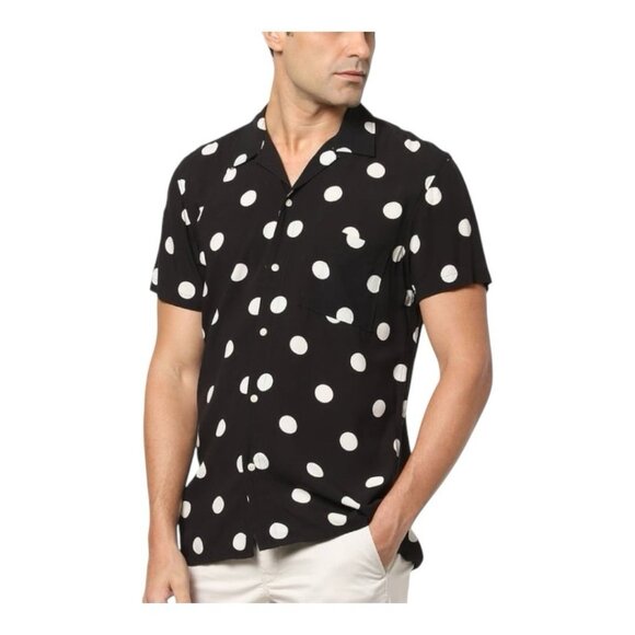 Selected Homme Mens Regular Fit Dotted Shirt~Size 15~Black Short Sleeve L5 02 - Picture 1 of 9